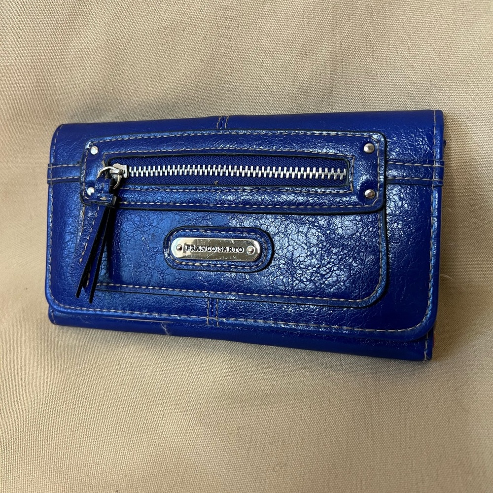 Franco Sarto Electric Blue Leather Zip-Front Wallet